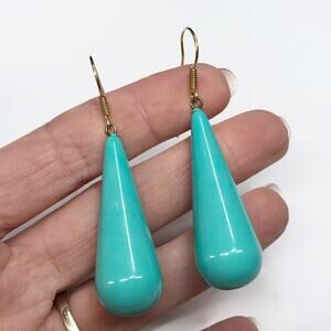 Vintage 14K Gold Filled Faux Turquoise 2.5in Large Oversized Tear Drop Earrings